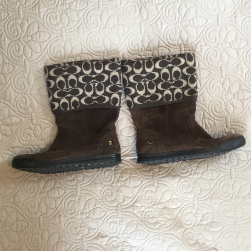 Coach Tatum Signature C  Wool and Sued Brown Boots, Size 8